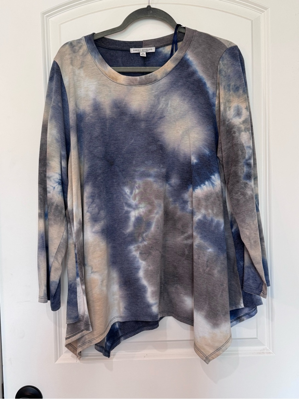 Green Envelope Tie-Dye Long Sleeve Tunic - Blue & Gray
